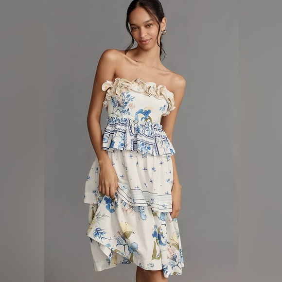 NWT Anthropologie Maeve Size Small Linen Blend Strapless Knee-Length Dress - Picture 1 of 11